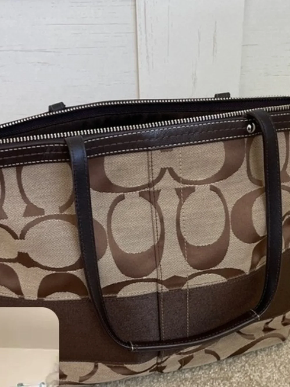 Coach Brown Small C Sig Tote, Shoulder Bag. F14538 Canvas, Leather Straps - Picture 2 of 10